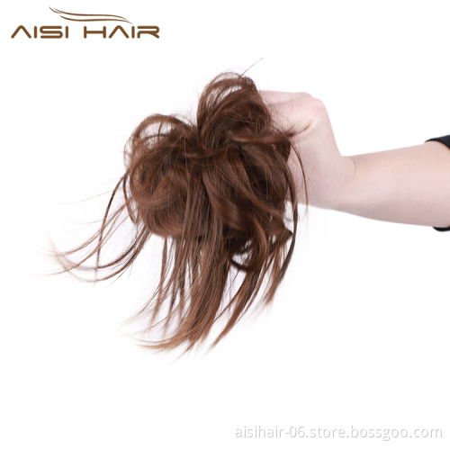 Aisi Hair Donut Brown Synthetic Curly Chignon Bun Pad Chignon Elastic Band Ribbon Ponytail Rope Rubber Hair Extension For Women